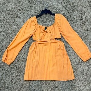 Orange long sleeve cut out dress